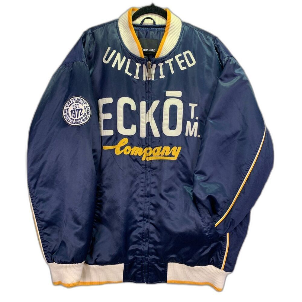 Vintage Ecko Unltd Men XL Blue Varsity Bomber Jacket Y2K 90s Skate Streetwear